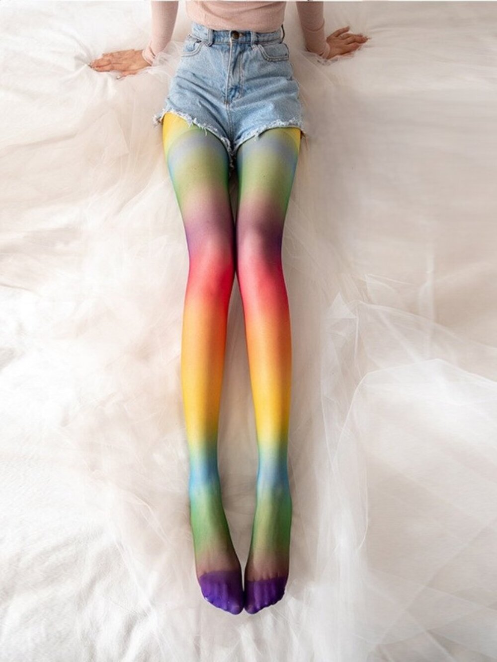 Women's Colorful Rainbow Ombre Gradient Sheer Tights Pantyhose Stockings